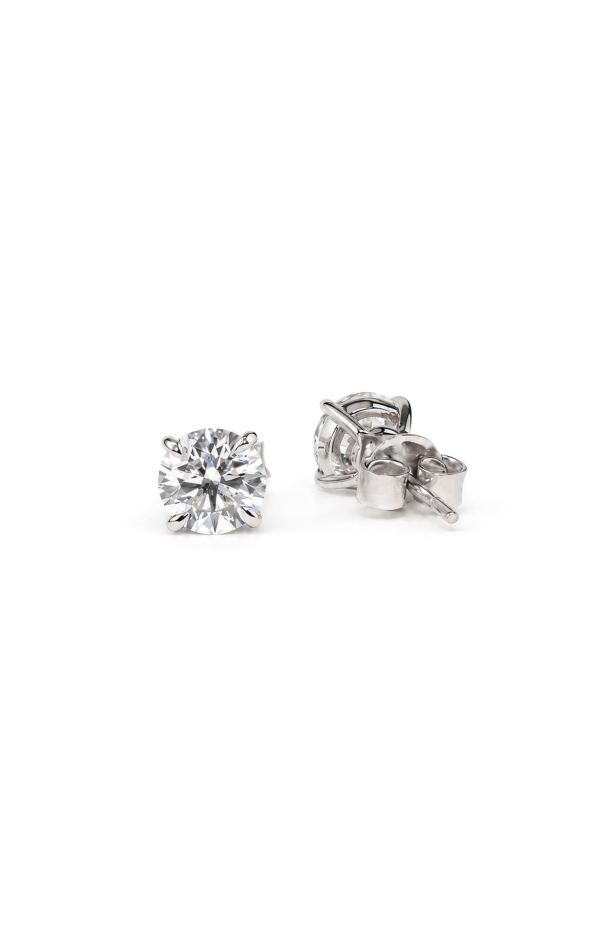 2 ct Round Lab Diamond Studs, Martini 3-Prong, 18K White Gold – STD-100-LAB-RD-M3-W